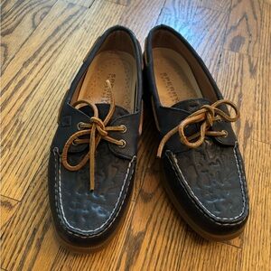 Sperry Women's Navy Nautical Embossed Leather Boat Shoes